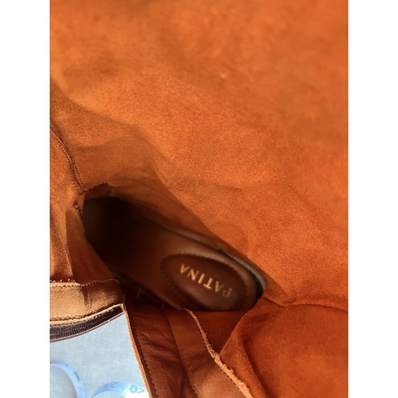 Women's Brown Suede Leather Campus Block Heel Tall Zip Up Square Toe Boots 9.5 - Picture 12 of 12